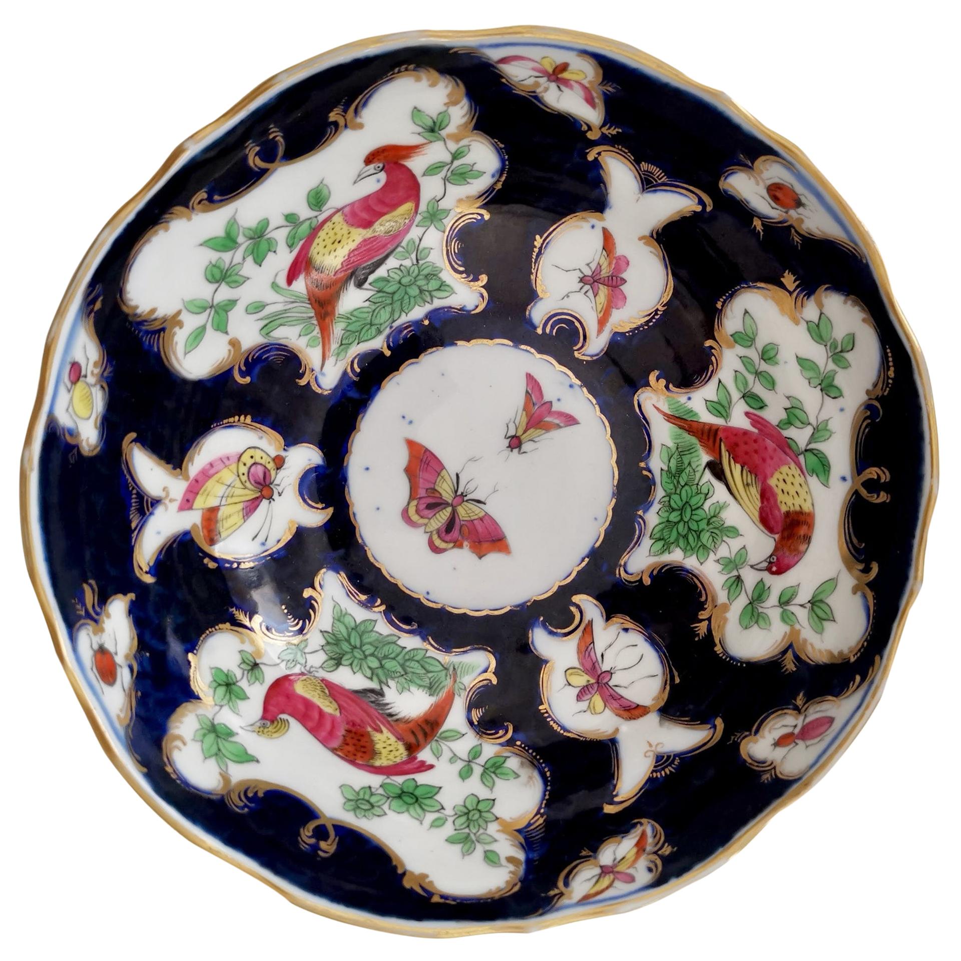 Edmé Samson Small Porcelain Bowl, Worcester Style Blue Scale Birds, 19thC
