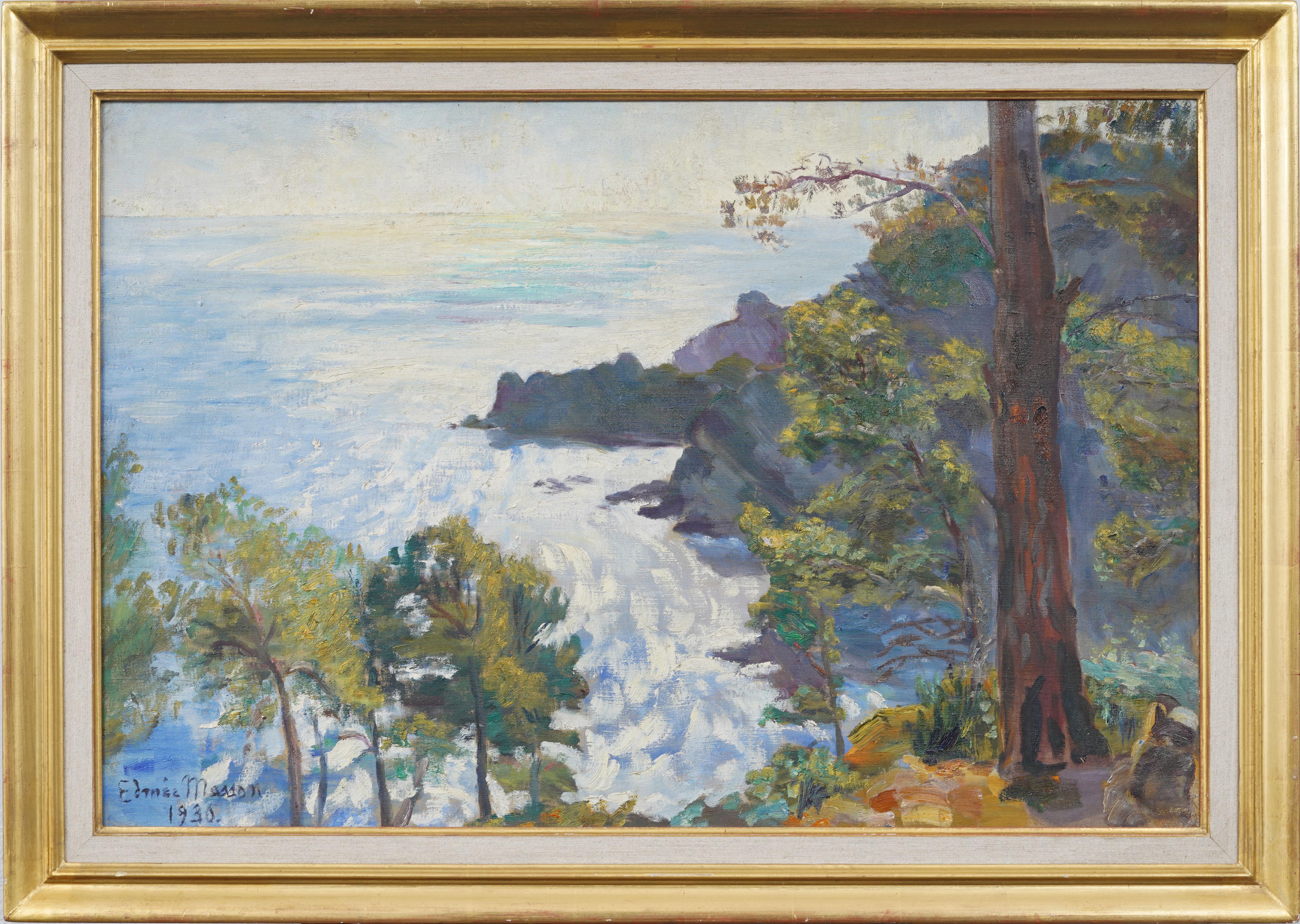 Edmee Masson Landscape Painting - Antique American Modernist Abstract Expressionist Framed Original Oil Painting