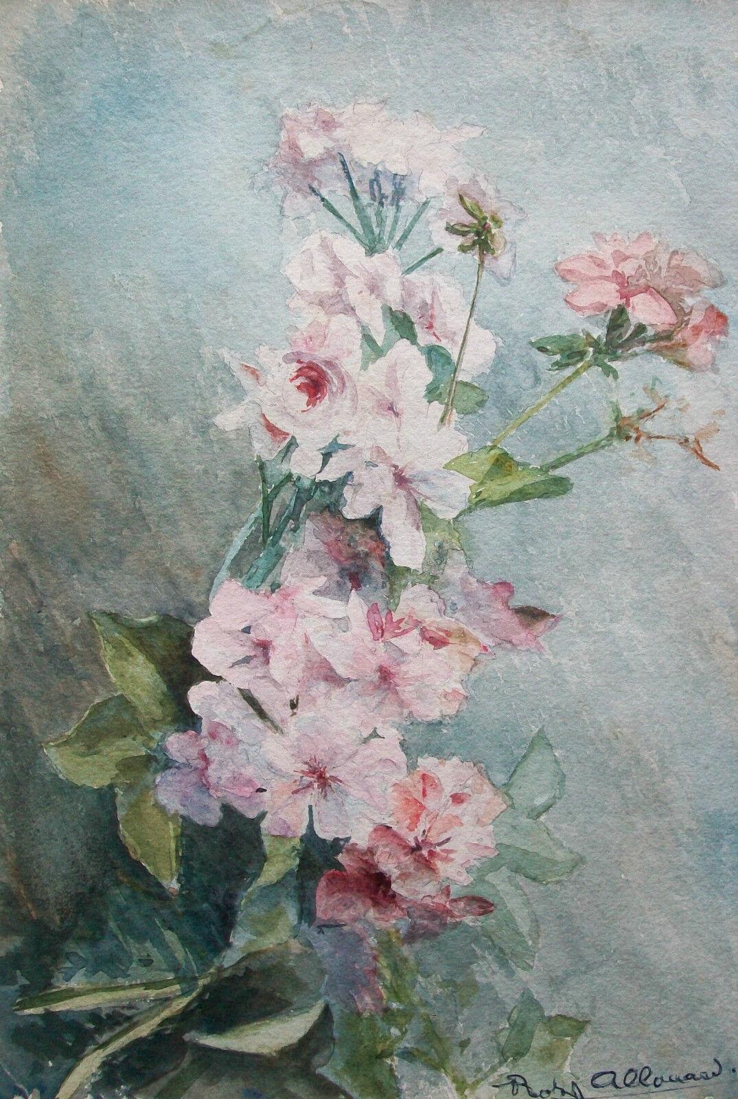 Romantic Edmond Allouard, 'Still Life of Flowers', Signed, Framed, Early 20th C For Sale