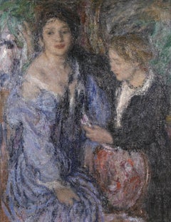 Elegant Women - Impressionist Figures in Interior Oil by Edmond Aman-Jean