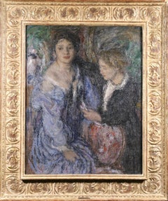 Elegant Women - Impressionist Figures in Interior Oil by Edmond Aman-Jean
