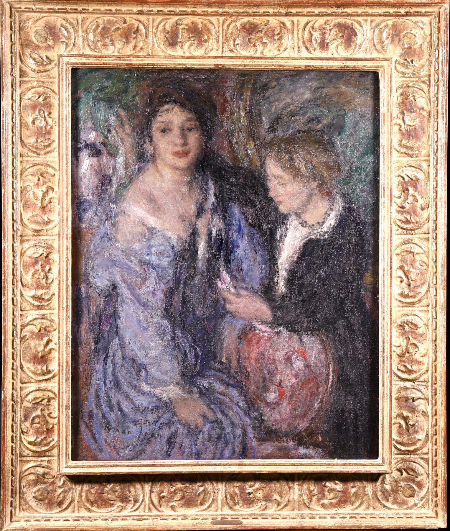Elegant Women - Impressionist Oil, Figures in Interior Edmond Francois Aman-Jean - Painting by Edmond Aman-Jean