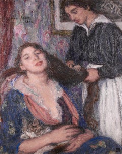 Femme a la toilette - Olio simbolista, Figure in interni di Edmond Aman-Jean