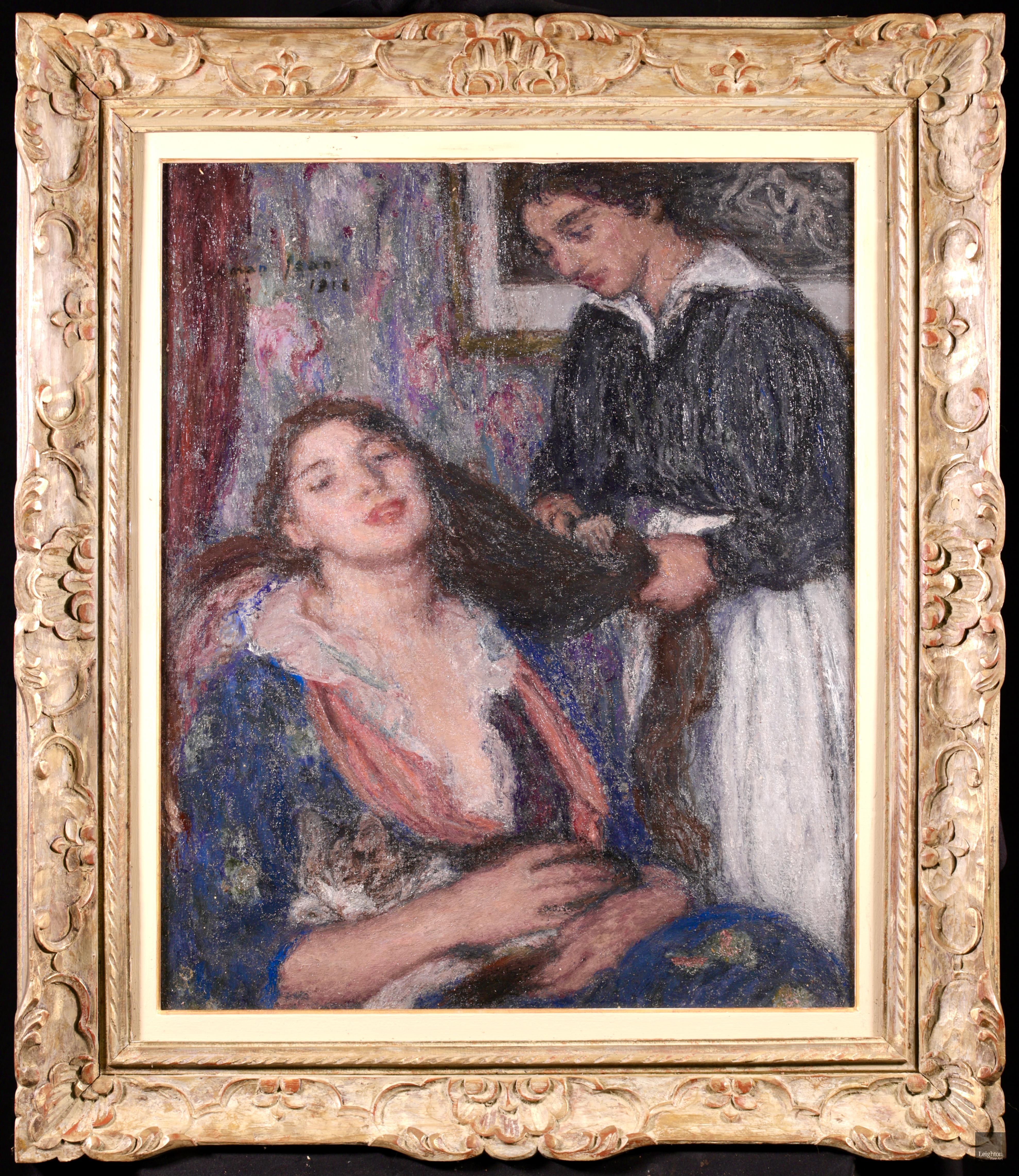 Femme a la toilette - Symbolist Oil, Figures in Interior by Edmond Aman-Jean