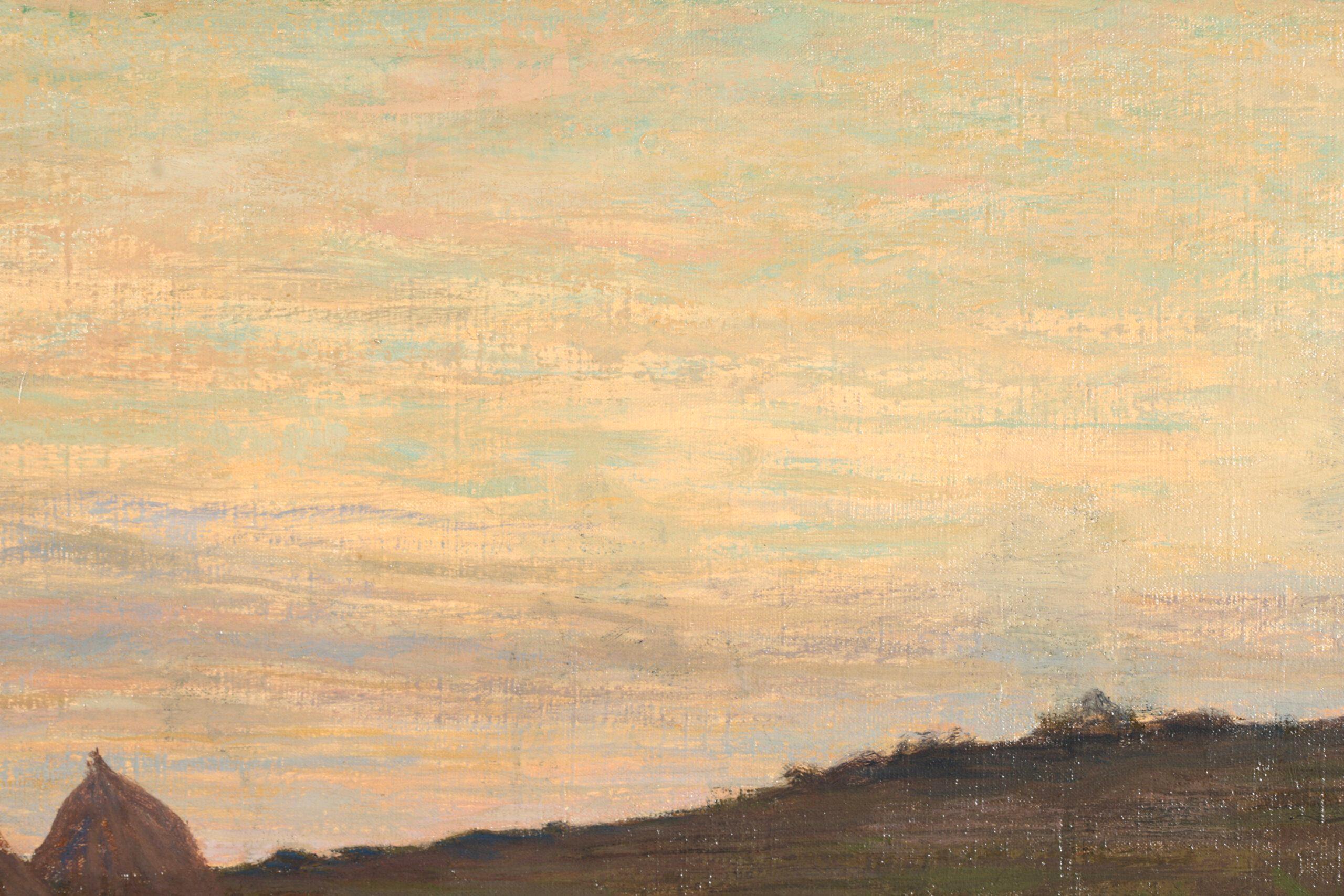 Kopf zu Hause – Sonnenuntergang – Symbolistische Figur in Landschaft, Öl von Edmond Aman-Jean im Angebot 9