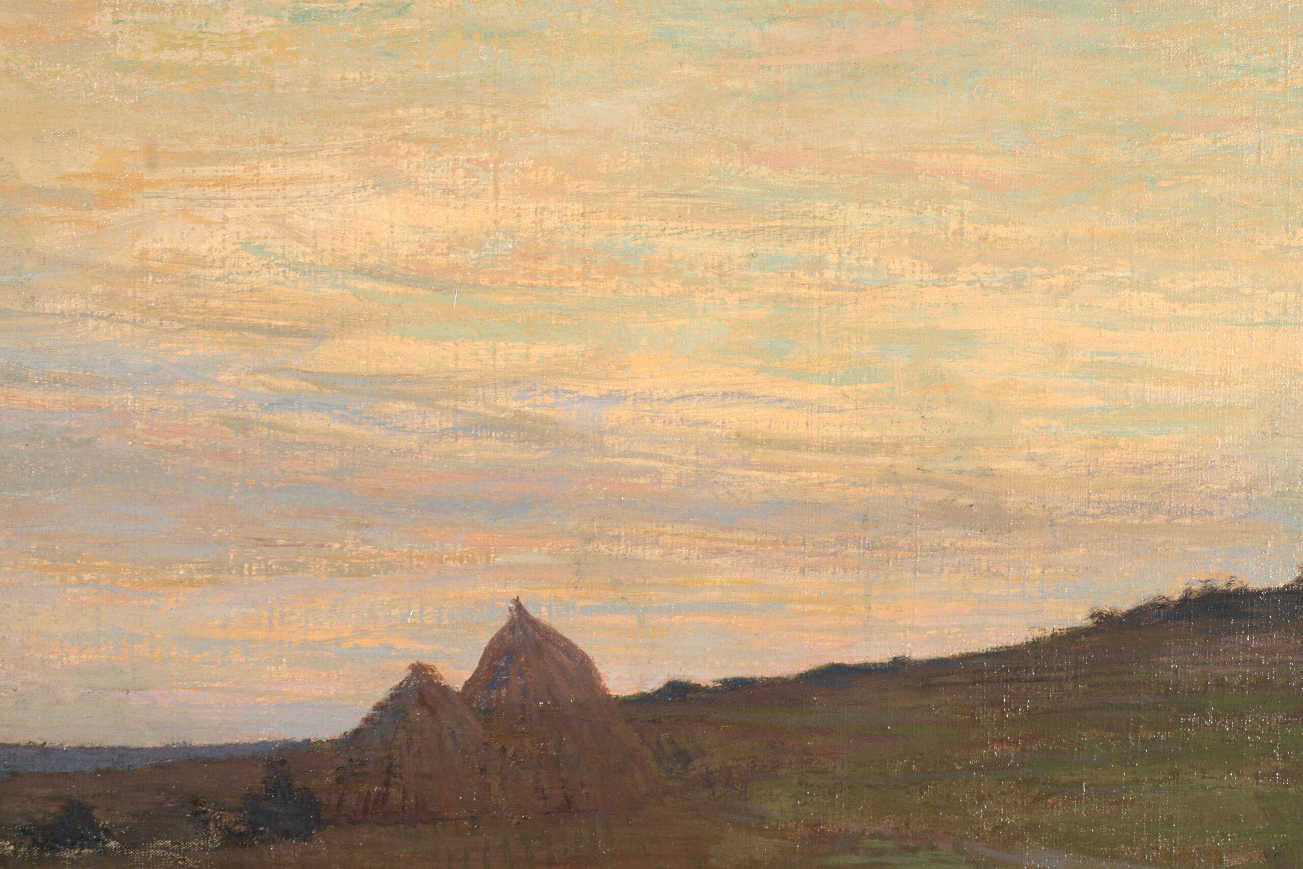Kopf zu Hause – Sonnenuntergang – Symbolistische Figur in Landschaft, Öl von Edmond Aman-Jean im Angebot 10