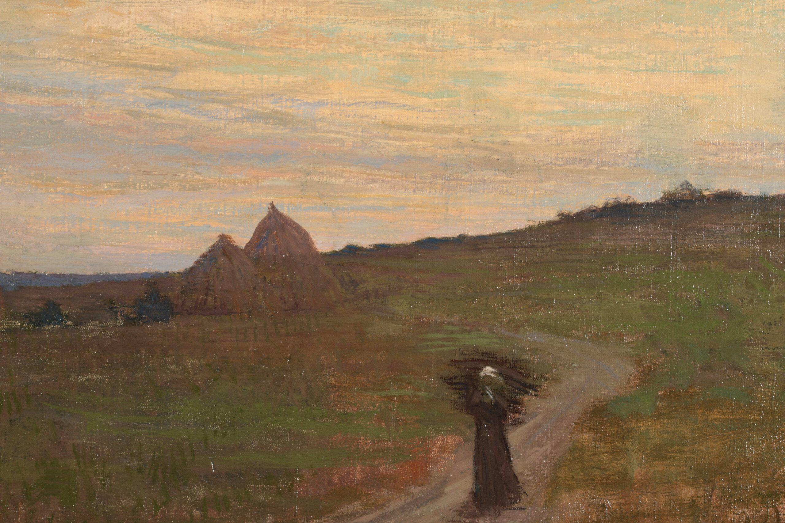 Kopf zu Hause – Sonnenuntergang – Symbolistische Figur in Landschaft, Öl von Edmond Aman-Jean im Angebot 3