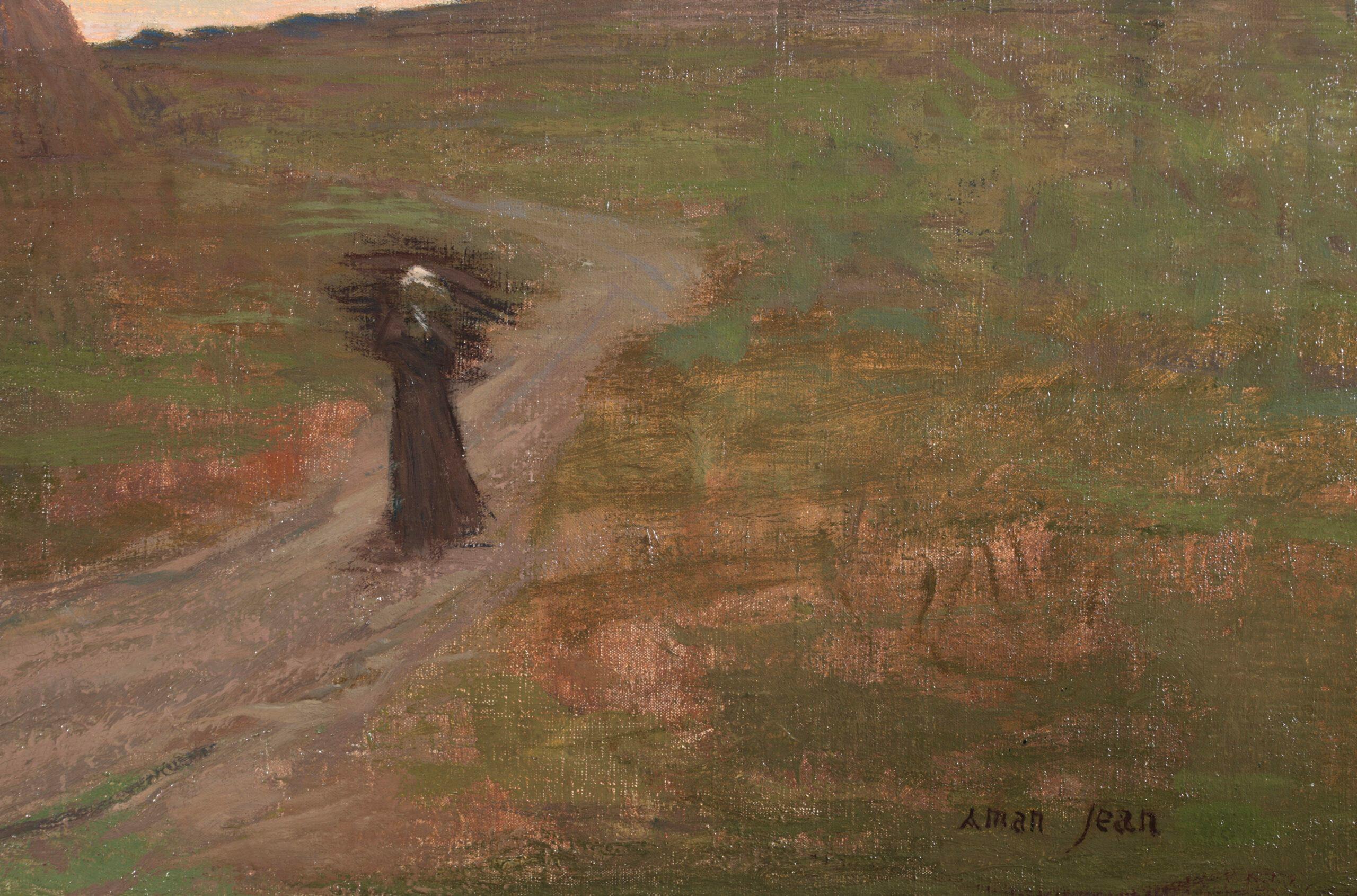 Heading Home - Sunset - Symbolist Figure in Landscape Oil by Edmond Aman-Jean For Sale 4