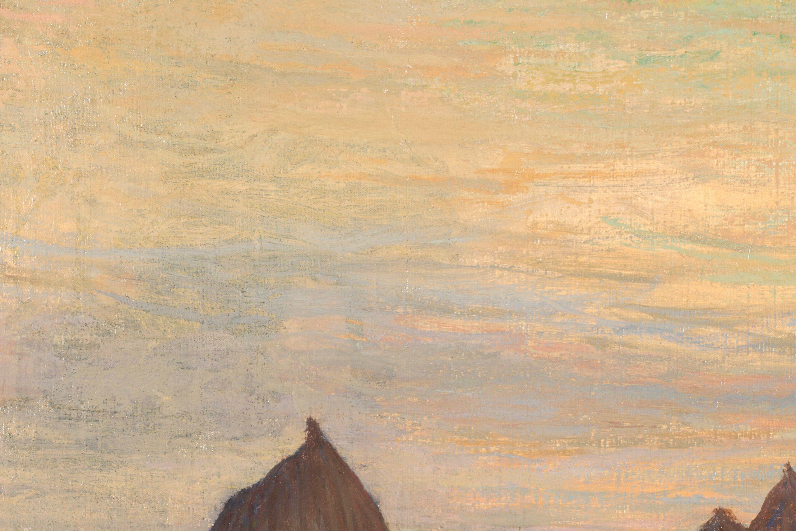 Kopf zu Hause – Sonnenuntergang – Symbolistische Figur in Landschaft, Öl von Edmond Aman-Jean im Angebot 8