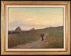 Heading Home - Sunset - Symbolist Figure in Landscape Oil by Edmond Aman-Jean
