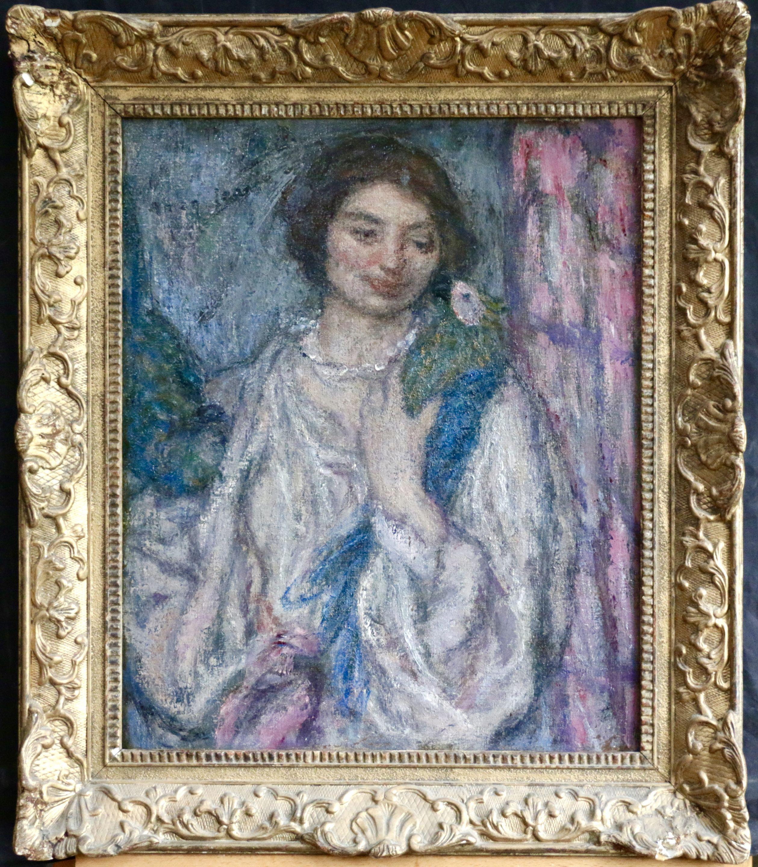 Jeune Fille avec Perroquet - Painting by Edmond Aman-Jean