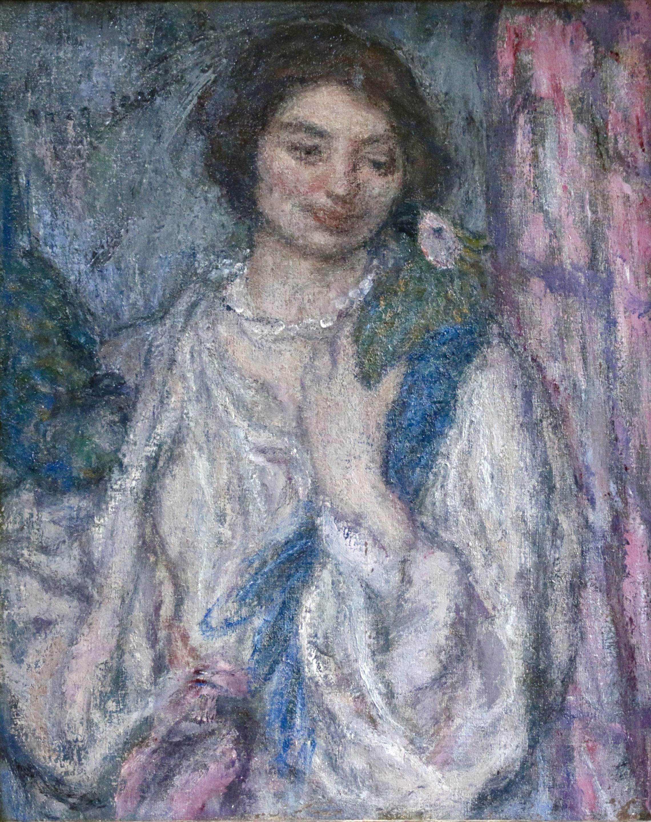 Edmond Aman-Jean Portrait Painting - Jeune Fille avec Perroquet