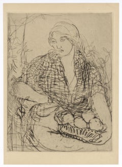 Antique "La femme a la courbeille" original etching