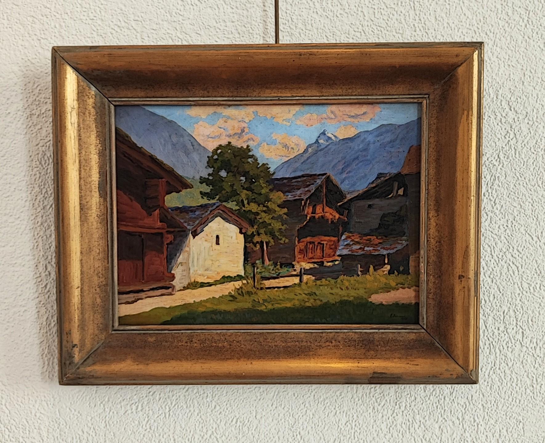 Mazots in Zermatt, Switzerland - Painting by Edmond Bornand