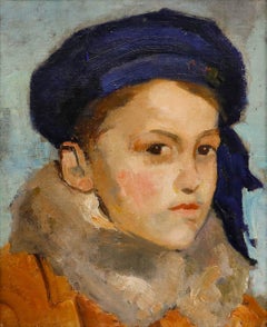 Edmond Ceria (1884-1955) - Framed Oil, The Boy with a Blue Hat