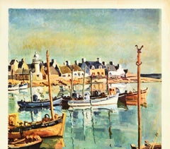 Original-Vintage-Eisenbahnplakat, Frankreich, Bretagne, Fischenboot, Hafen, Reise, Kunst