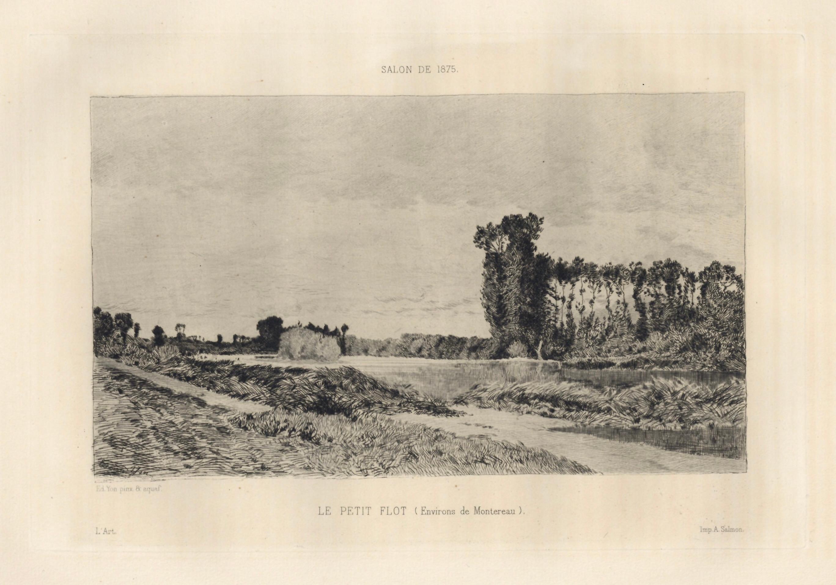 Original-Radierung „Le Petit Flot – Environs de Montereau“ – Print von Edmond Charles Joseph Yon