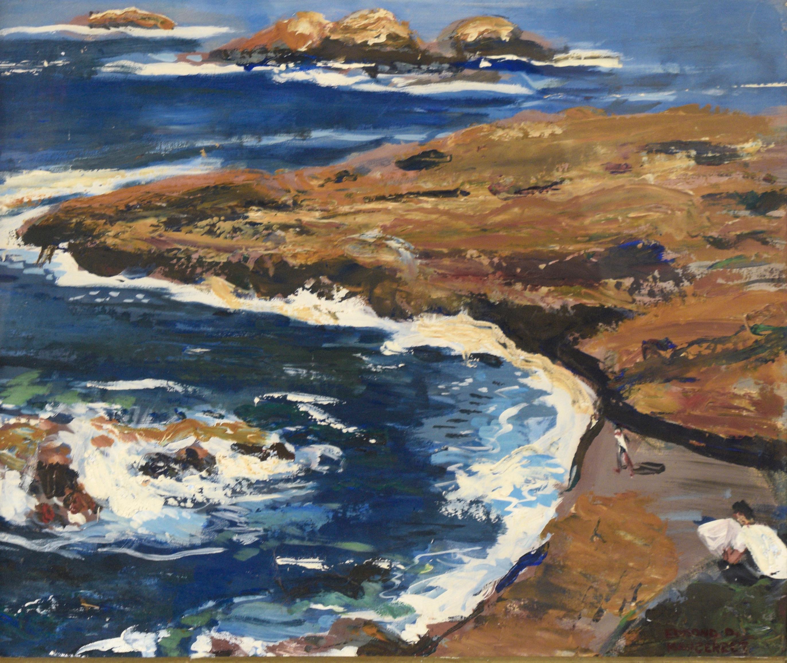 The Artist Paints the California Coast in Marin County - Landscape - Painting by Edmond D. Mauberret