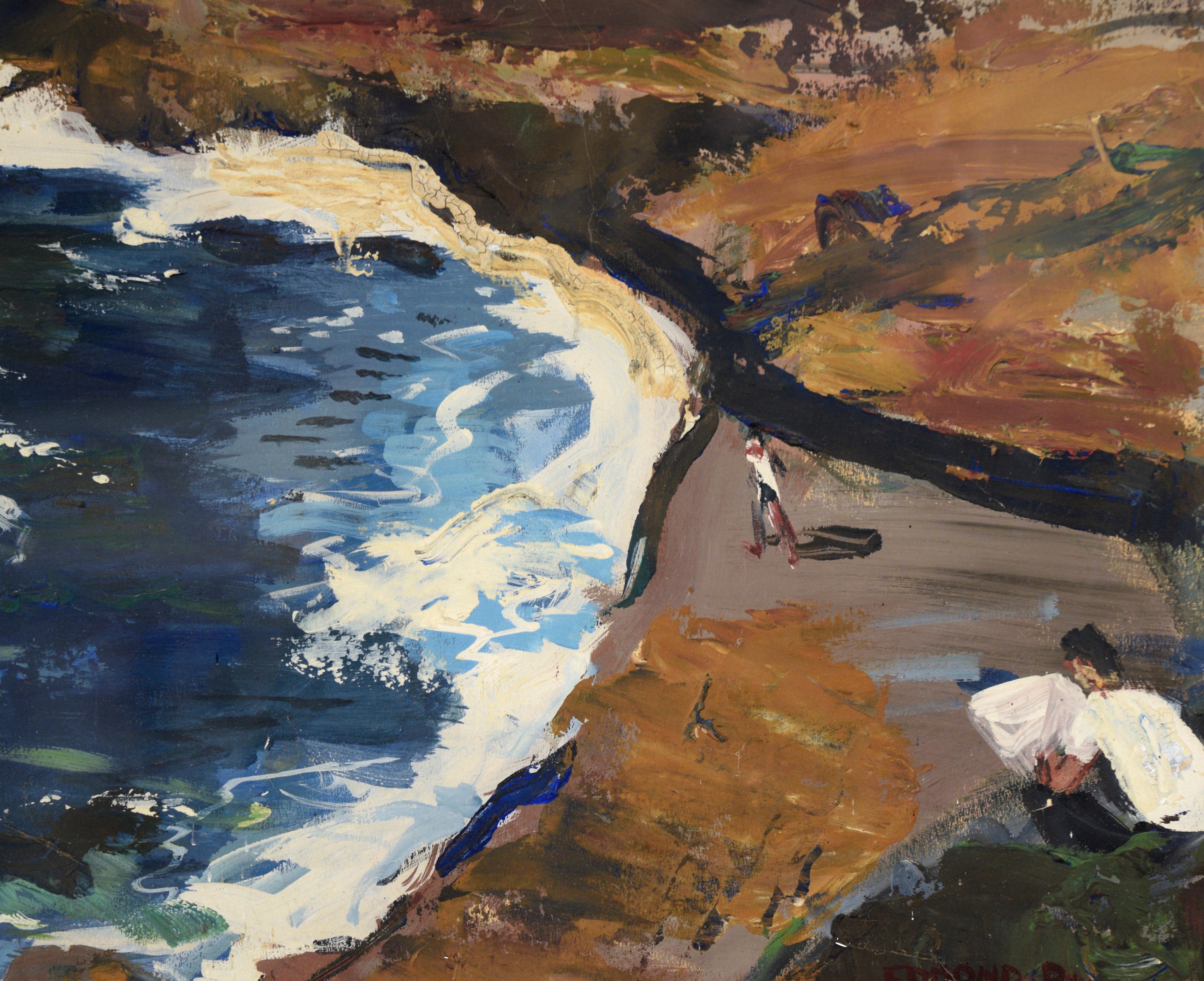 The Artist Paints the California Coast in Marin County - Landscape - Brown Landscape Painting by Edmond D. Mauberret
