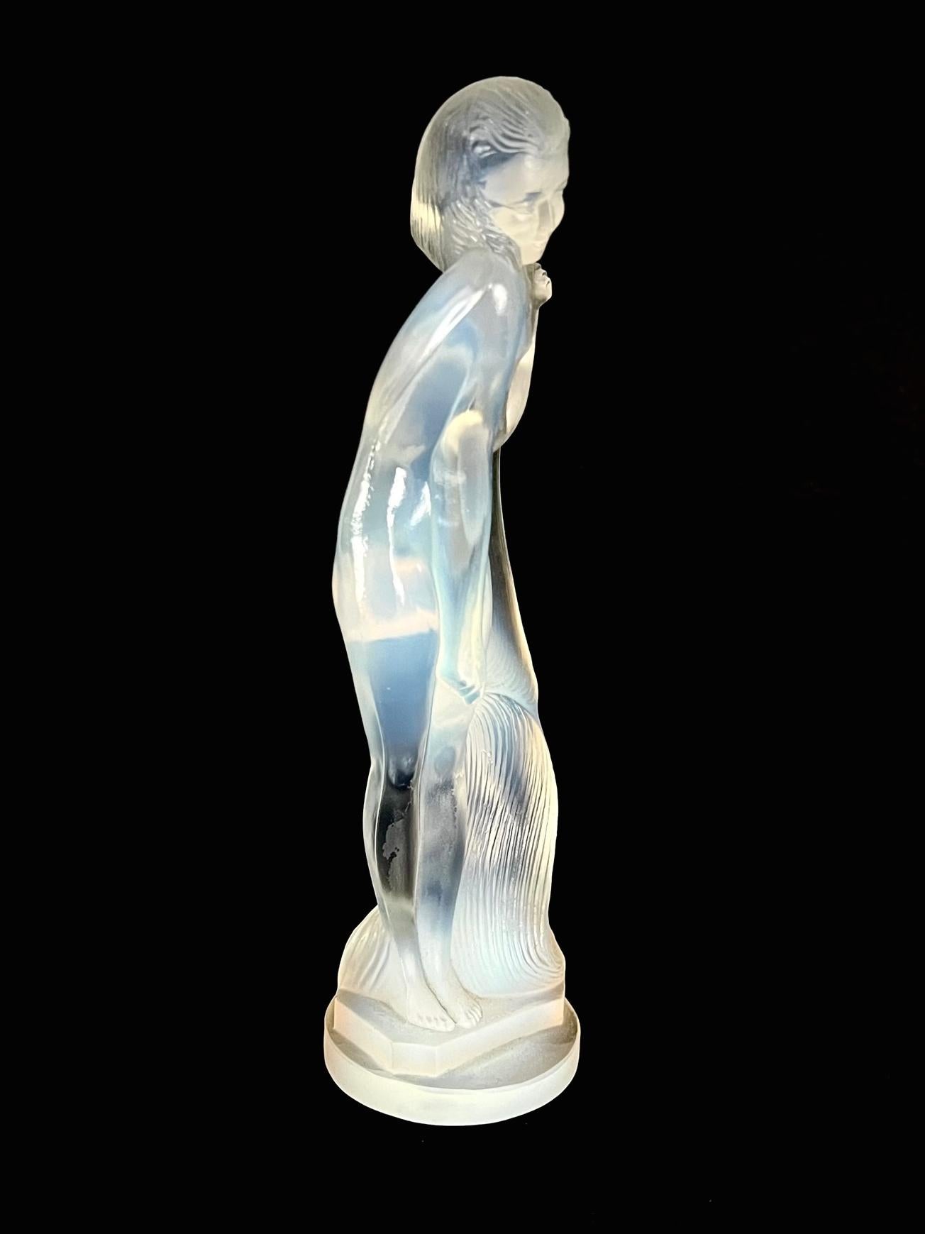 Molded Edmond Etling et Cie - 'Nu aux Cheveux Longs' Opalescent Glass Statuette. For Sale