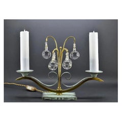 Edmond Etling French Art Deco Brass and Crystal Table Lamp, Late 1930s