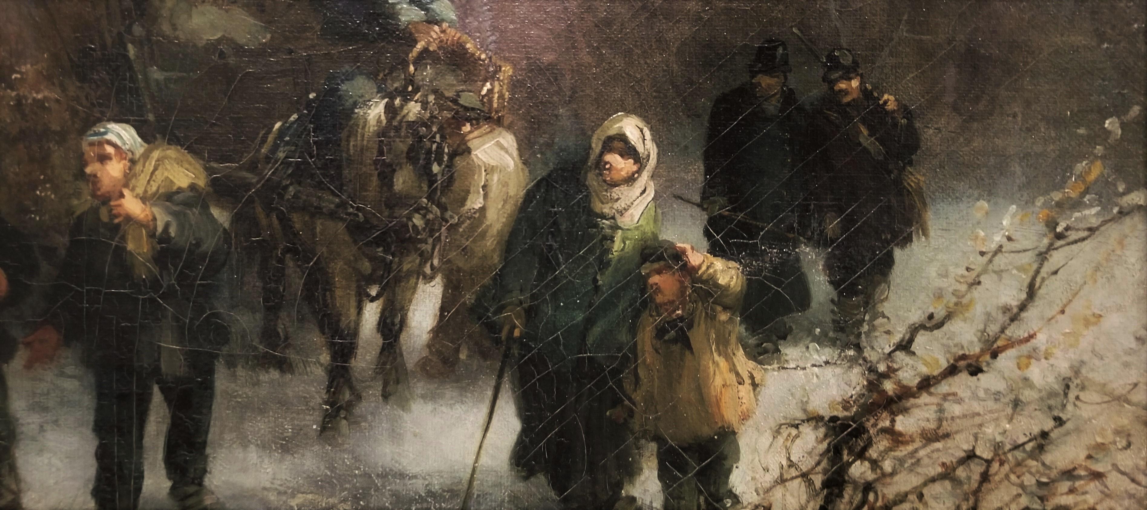 Voyageurs en Hiver (Travellers in Winter) /// Antique Oil Painting Landscape For Sale 7
