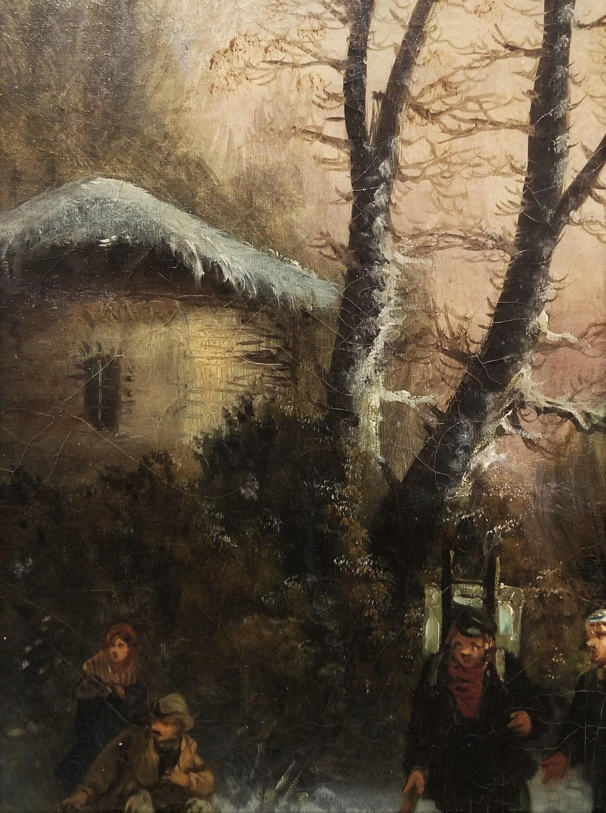 Voyageurs en Hiver (Travellers in Winter) /// Antique Oil Painting Landscape For Sale 8