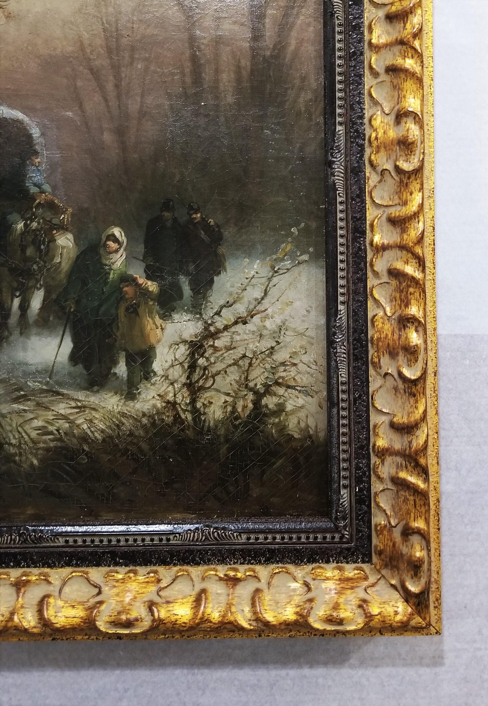 Voyageurs en Hiver (Travellers in Winter) /// Antique Oil Painting Landscape For Sale 3