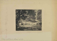 Ophelie-after Delacroi - Etching by Edmond Hedouin - Late 19th Century