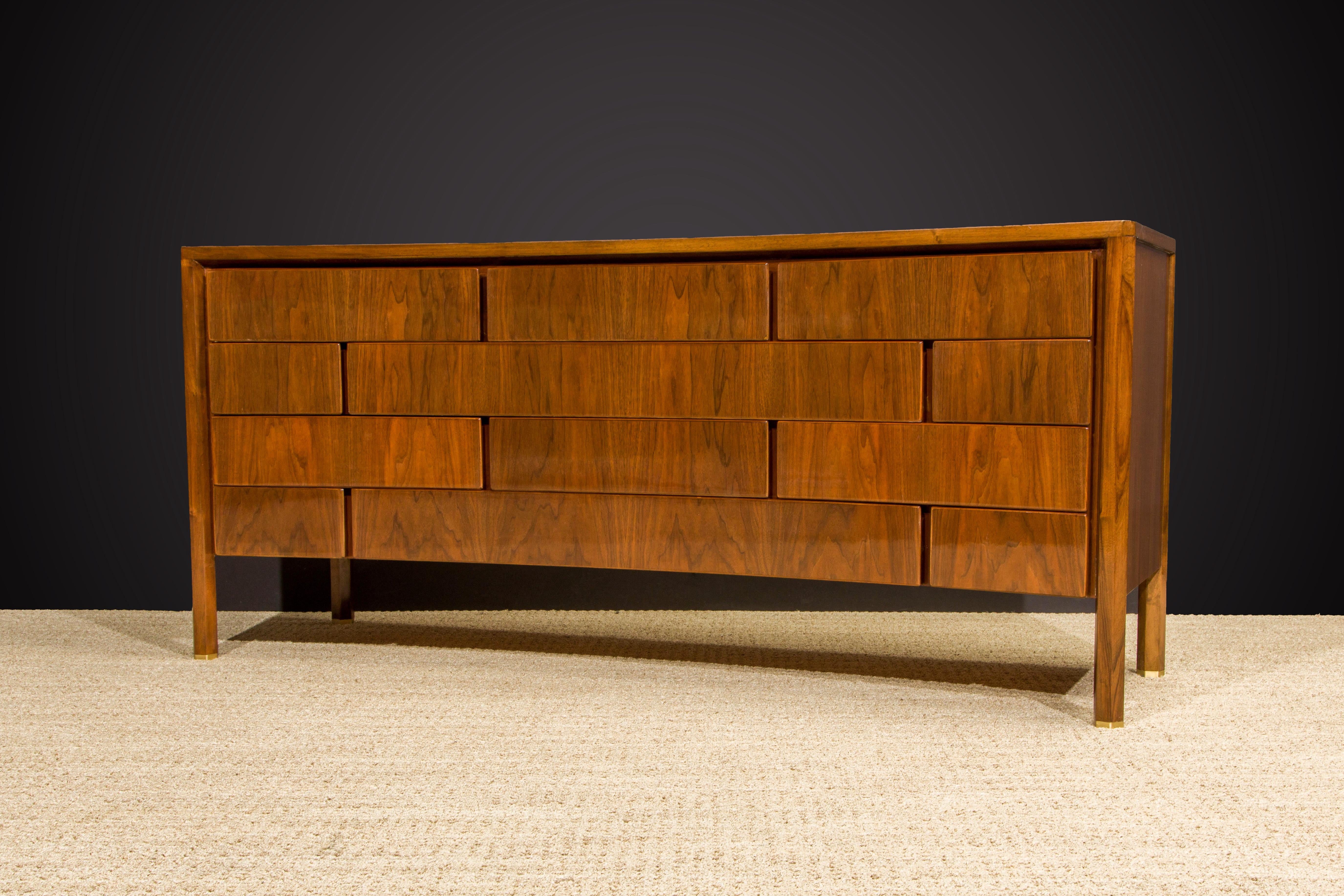 Edmond J. Spence Architectural 12-Drawer Curved Dresser, c 1960, Signed  10