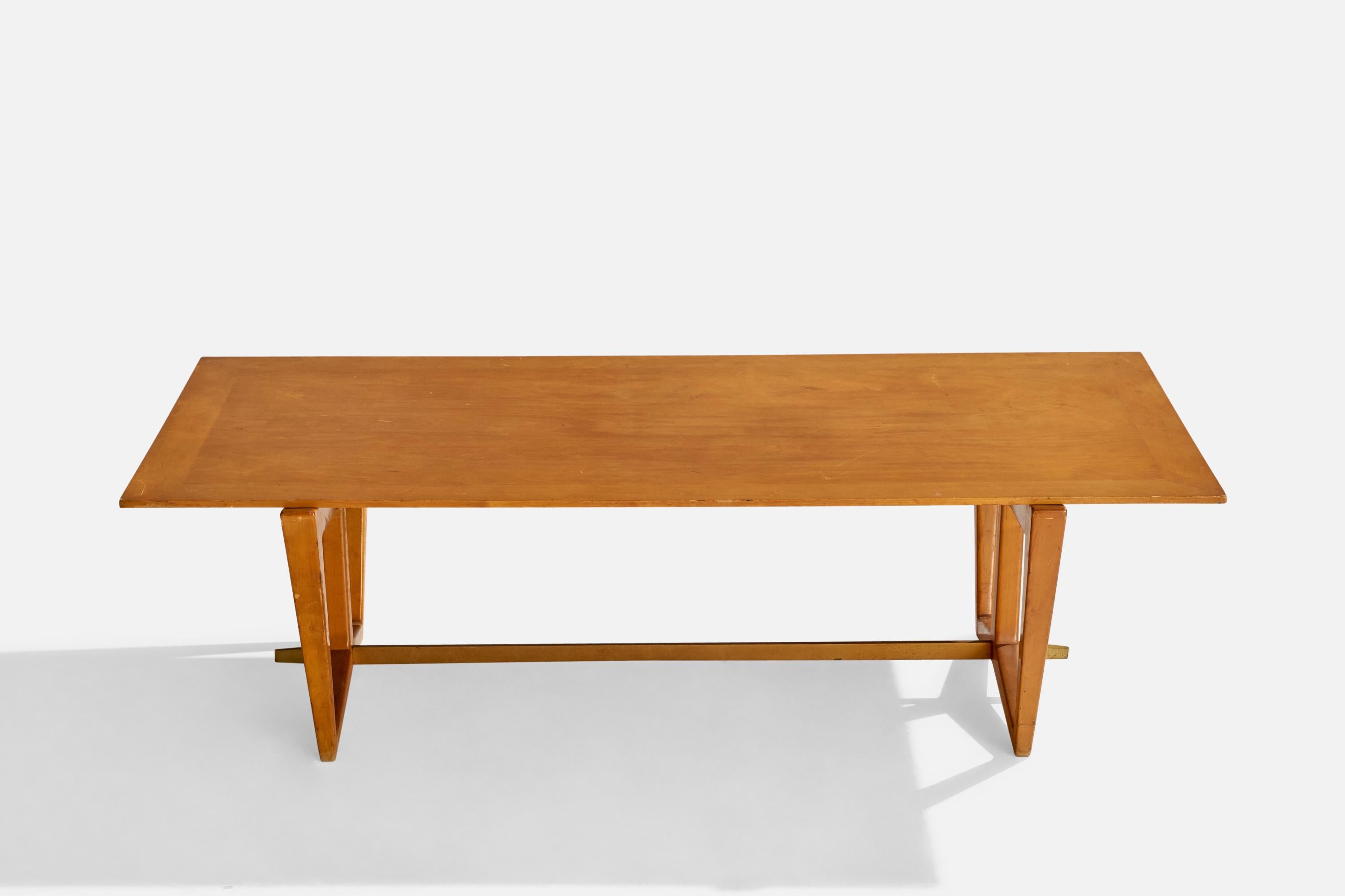 Mid-Century moderno Edmond J. Spence, Tavolino, Betulla, Ottone, Svezia, anni '50 in vendita