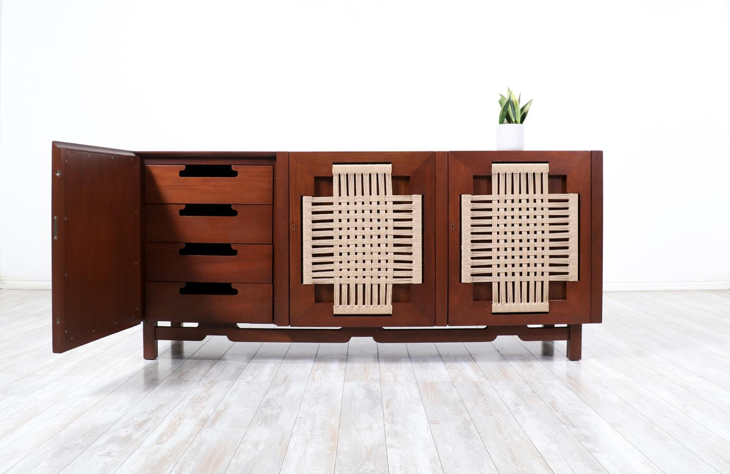 Mid-Century Modern Edmond J. Spence Credenza with Rush Chord Doors for Industria Muebleria For Sale