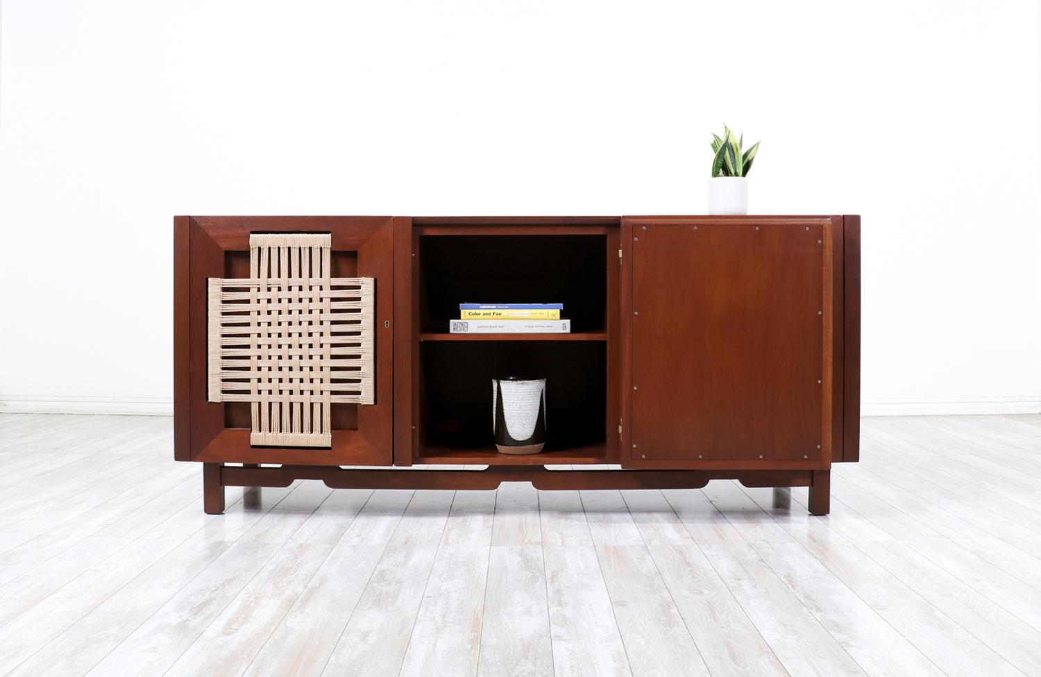 Mexican Edmond J. Spence Credenza with Rush Chord Doors for Industria Muebleria For Sale