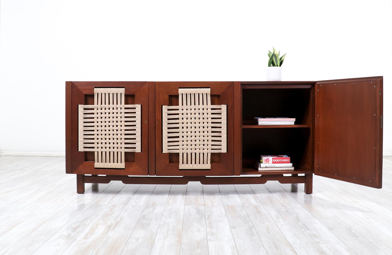 Edmond J. Spence Credenza with Rush Chord Doors for Industria Muebleria In Excellent Condition For Sale In Los Angeles, CA