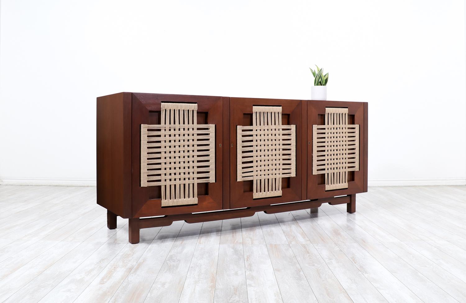 Mid-20th Century Edmond J. Spence Credenza with Rush Chord Doors for Industria Muebleria For Sale