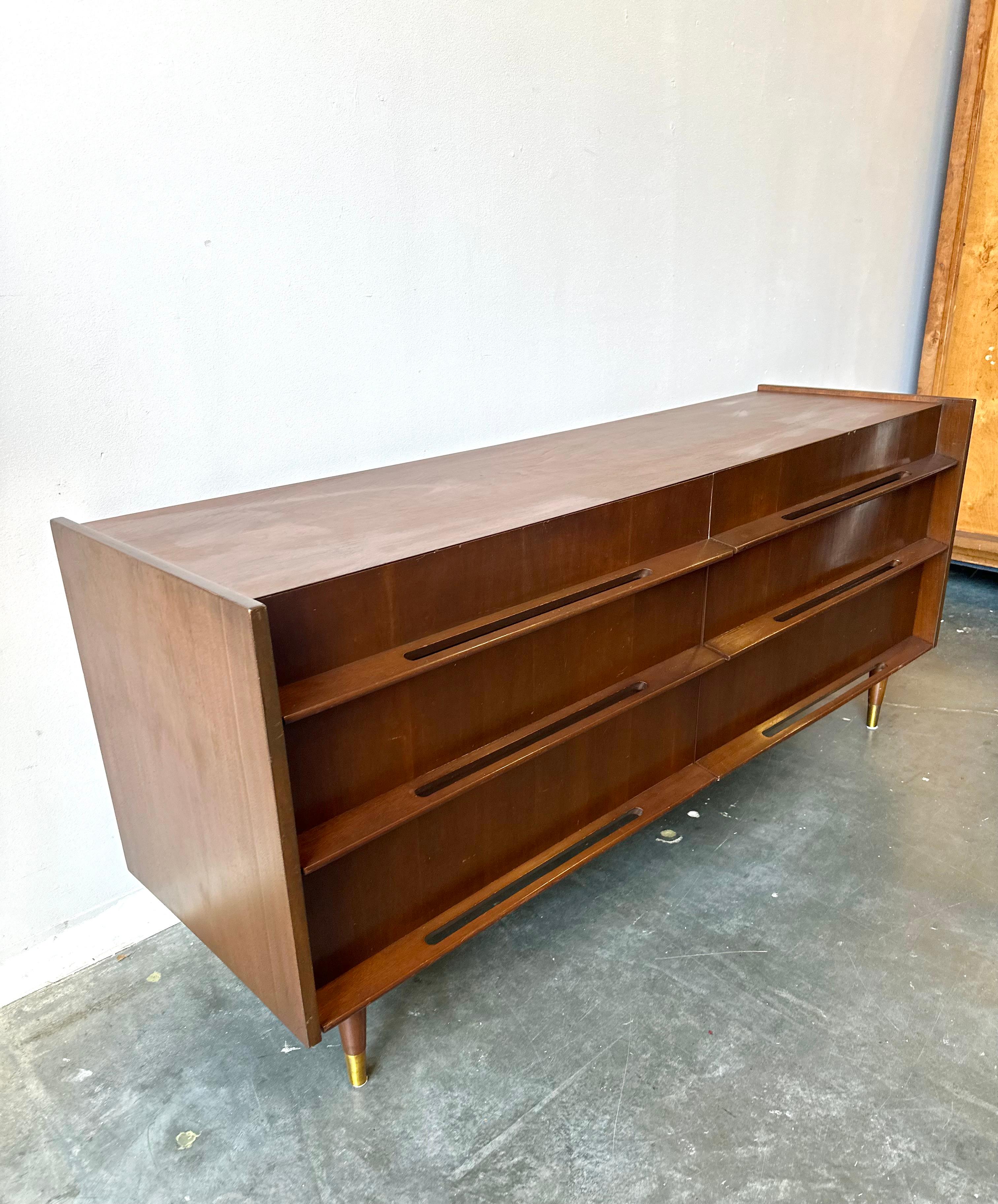 Edmond J. Spence Dark Walnut Lowboy Dresser , mcm In Good Condition In Sayreville, NJ