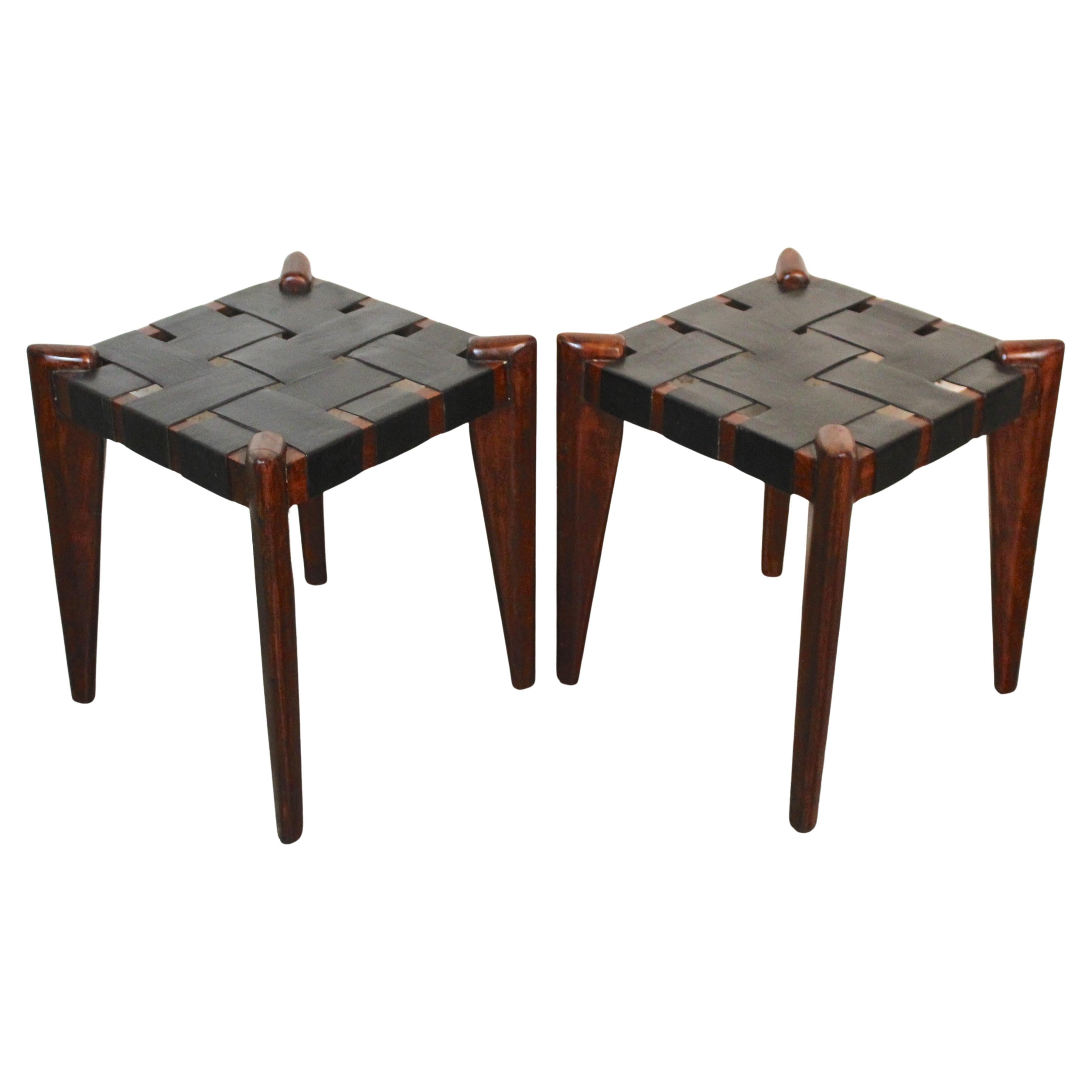 Edmond J. Spence Designed Leather Strap Stools