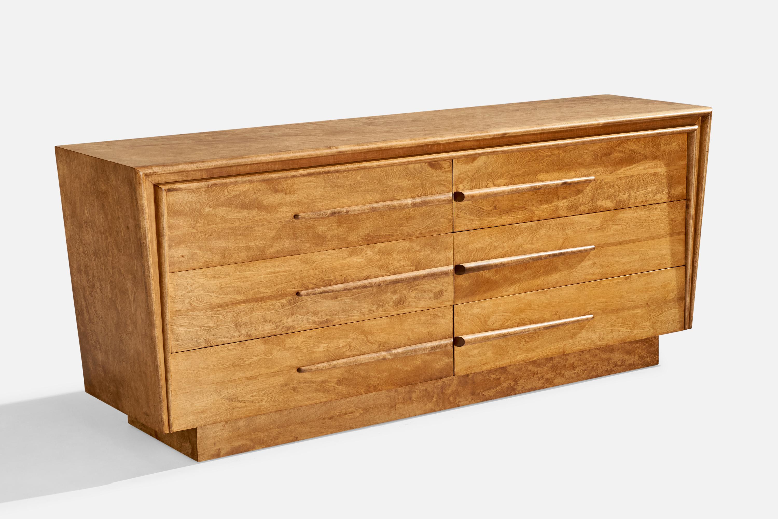A birch dresser designed and produced by American designer Edmond J. Spence and produced in Sweden, c. 1950s.

