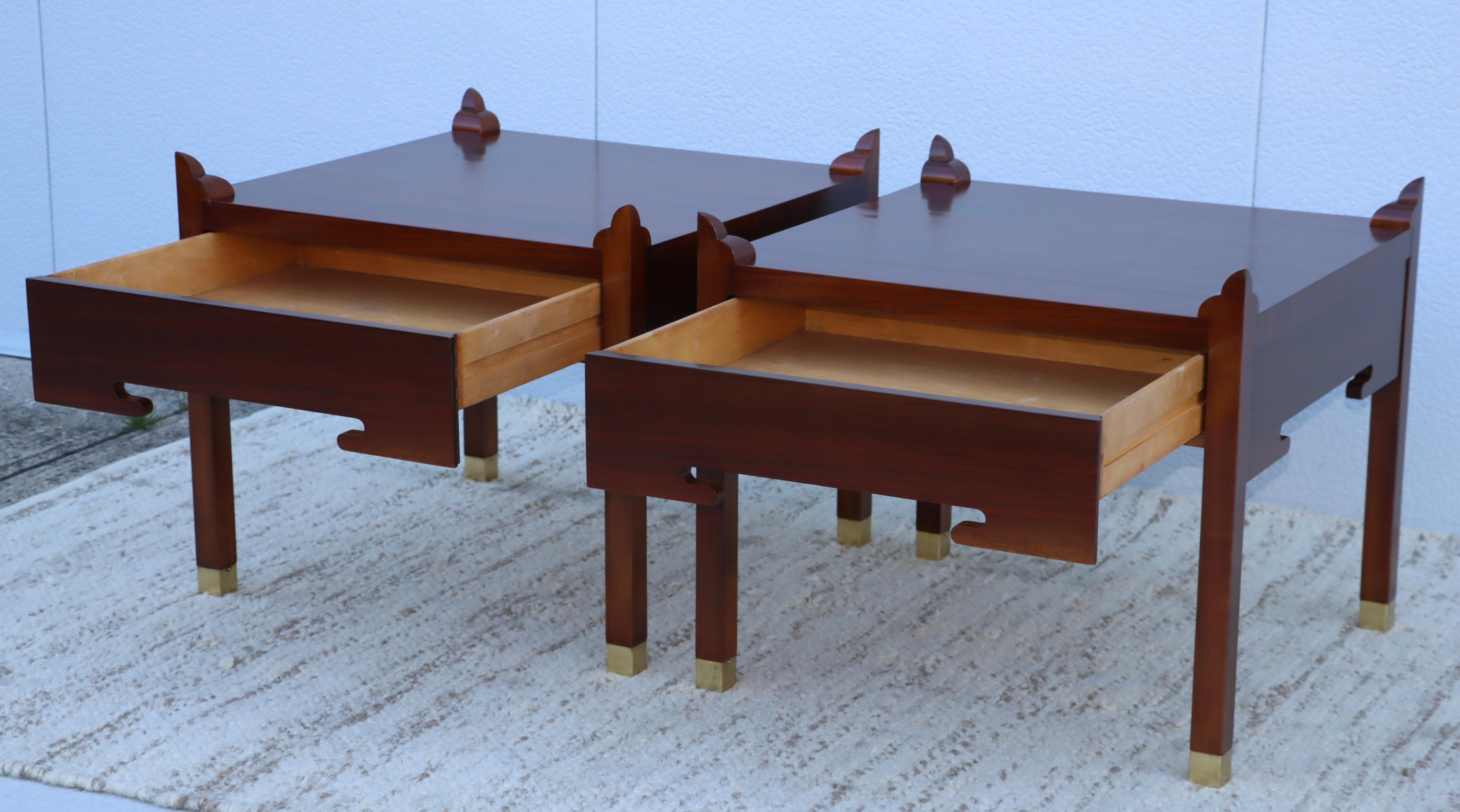 Edmond J. Spence Single Drawer Walnut End Tables For Sale 2