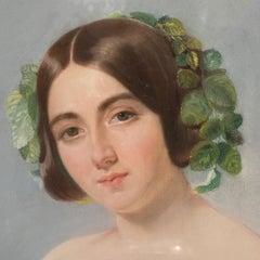 Romantic Pastel on paper “Aristocratic Portrait”, Signed Edmond Jewrin