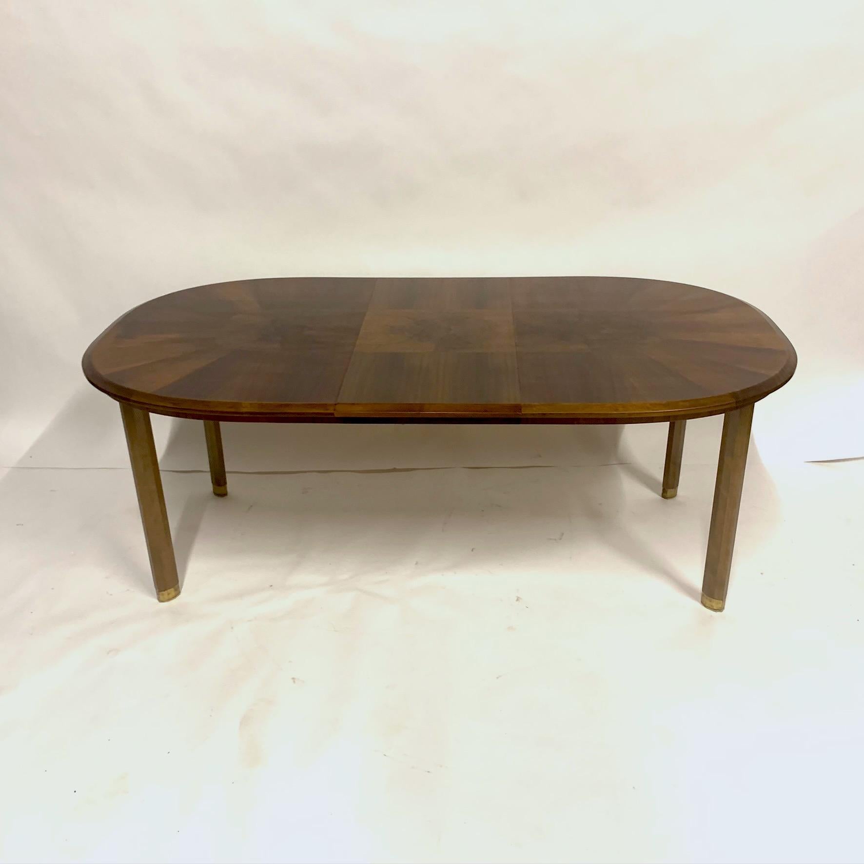 Edmond J. Spence Mixed Wood Oval Extension Dining Table w Burled Elm & Walnut y 3