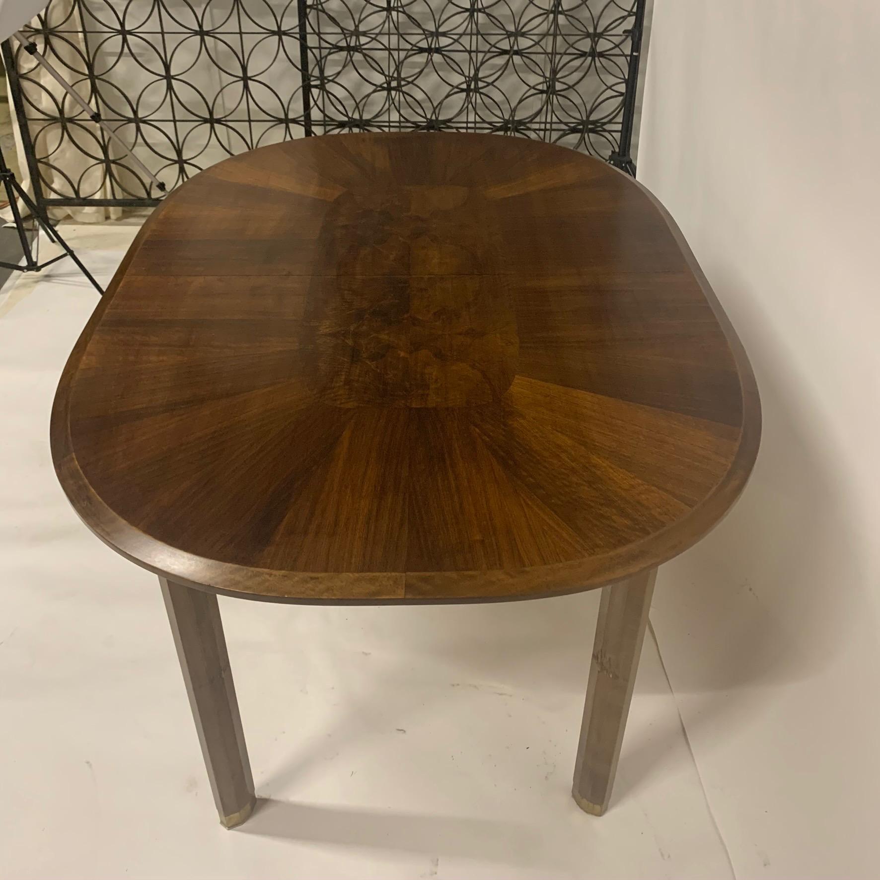 Edmond J. Spence Mixed Wood Oval Extension Dining Table w Burled Elm & Walnut y 5