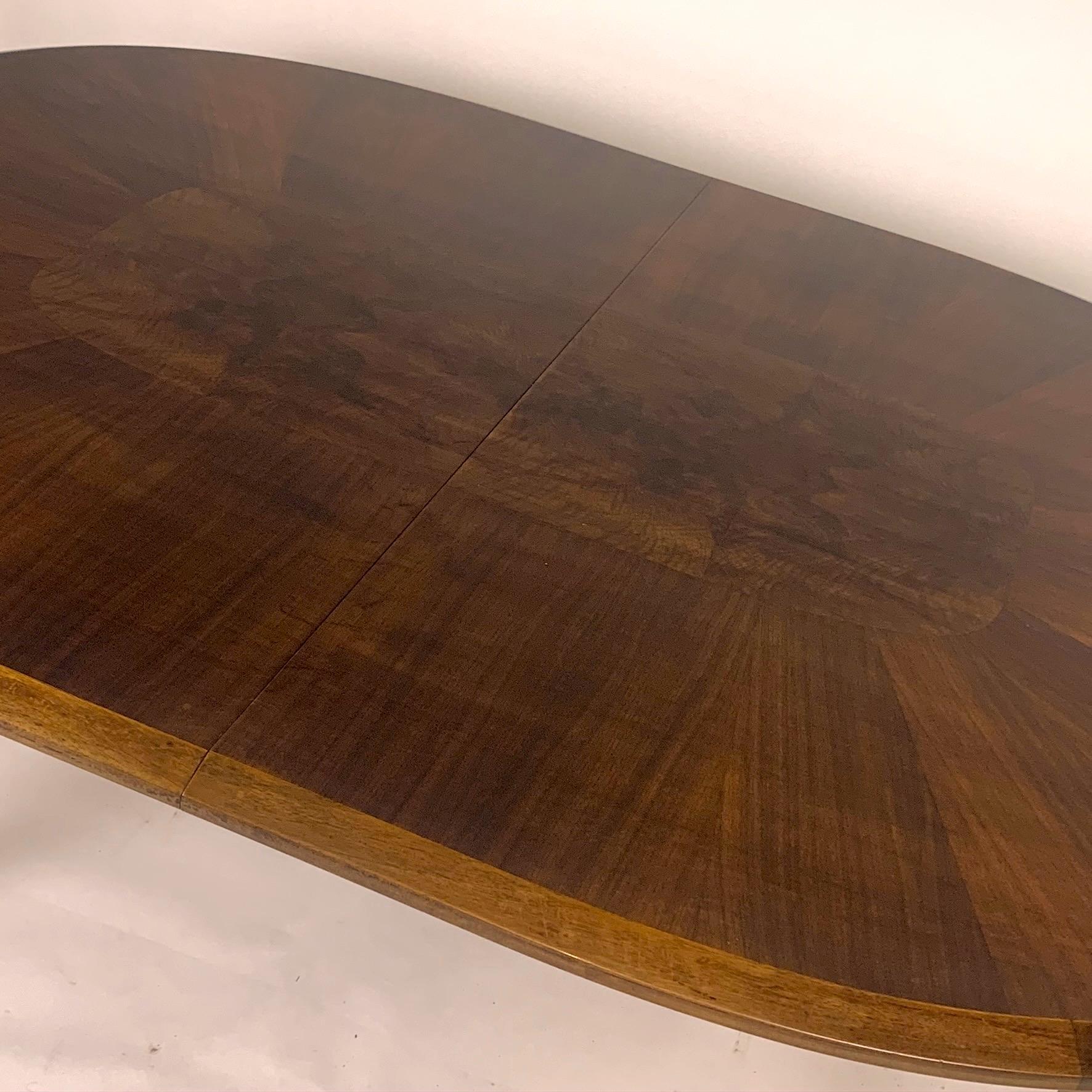 Edmond J. Spence Mixed Wood Oval Extension Dining Table w Burled Elm & Walnut y 7