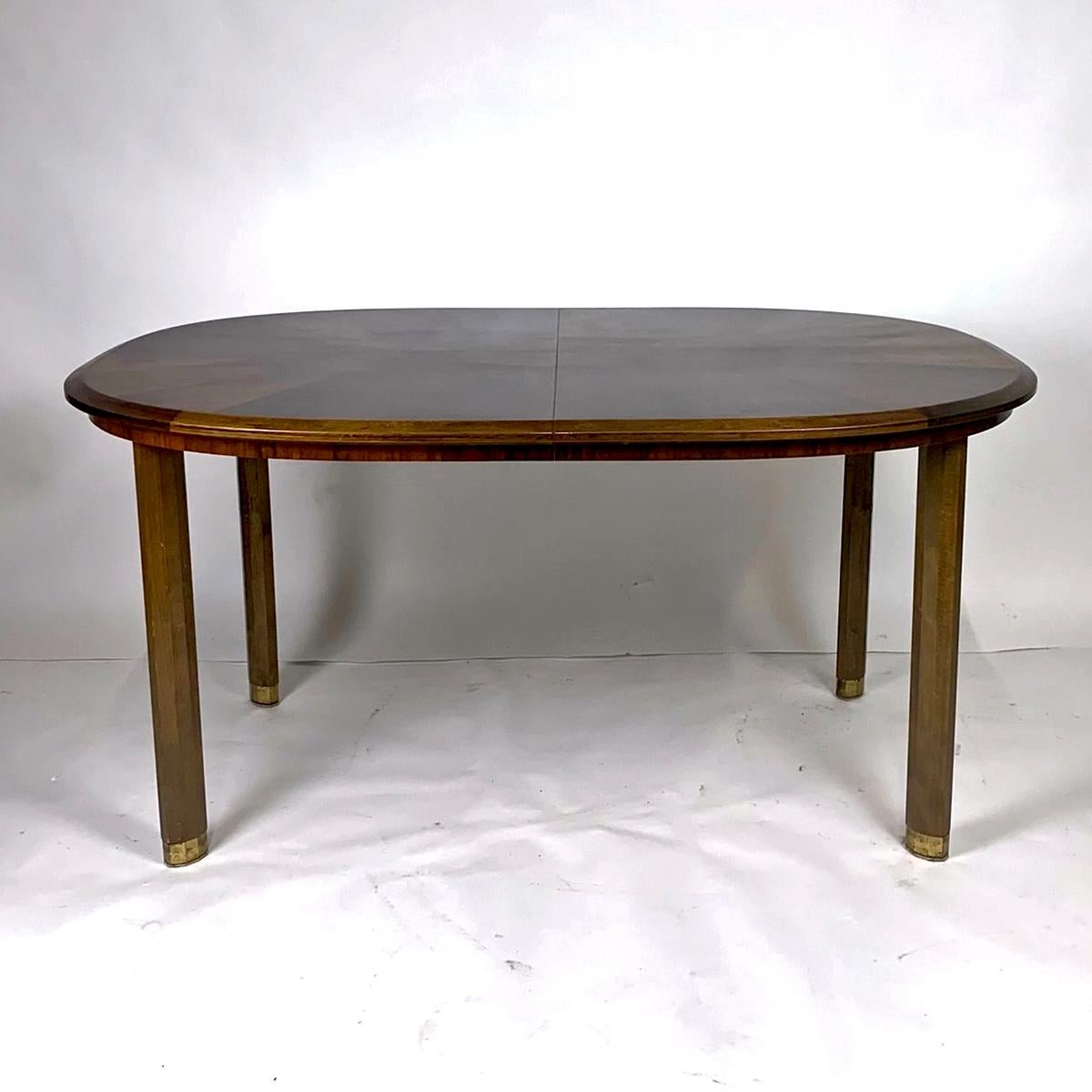 Edmond J. Spence Mixed Wood Oval Extension Dining Table w Burled Elm & Walnut y 9