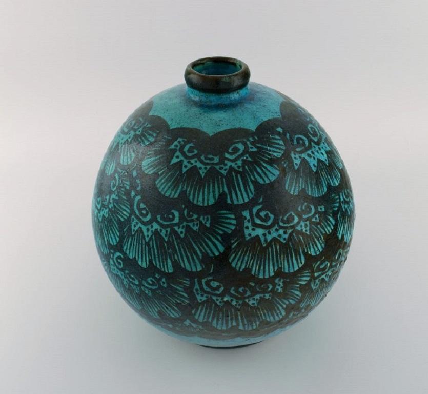 Art Deco Edmond Lachenal, France, Large Round Unique Vase, 1920s/30s