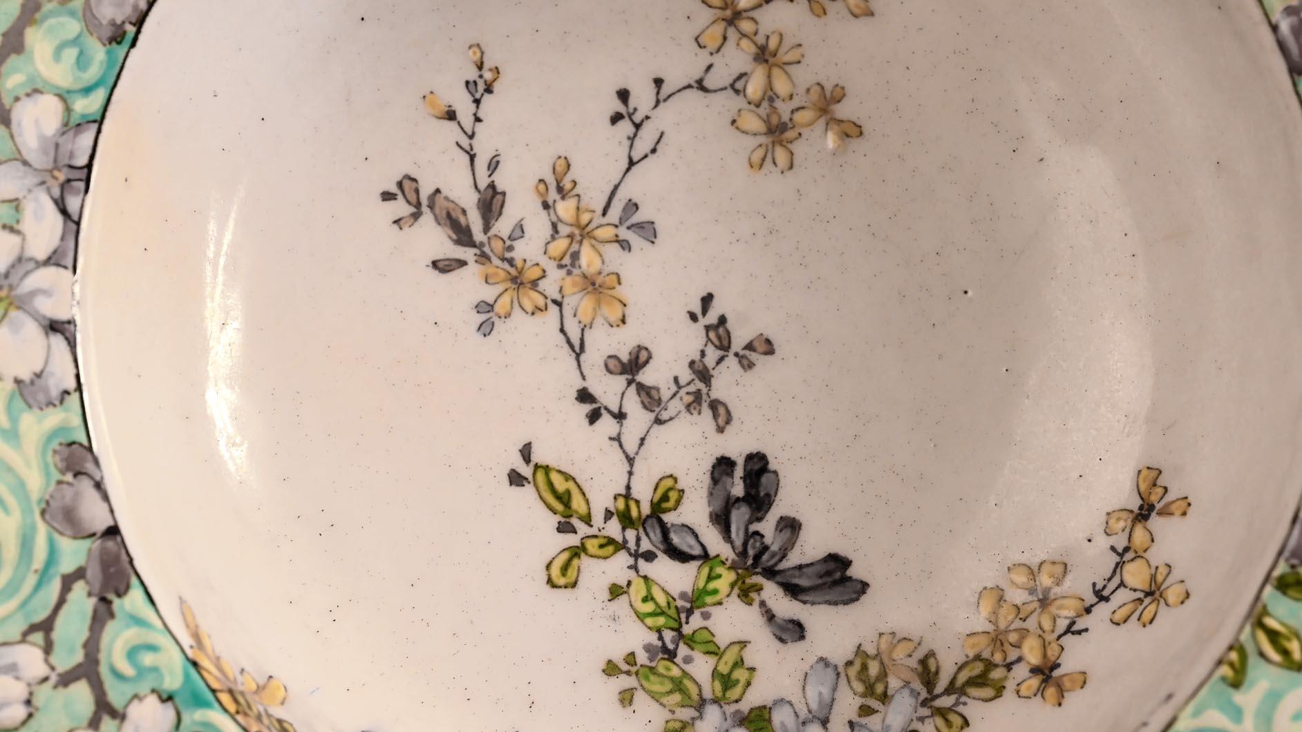 Bol décoré de fleurs Edmond LACHENAL pour L'ESCALIER DE CRISTAL Bon état - En vente à SAINT-OUEN-SUR-SEINE, FR