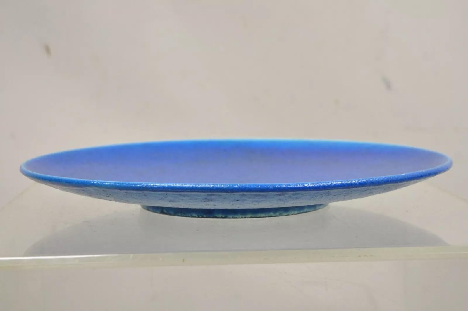 Vintage Edmond Lachenal (1855 - 1948, Francia) Plato de cerámica esmaltada azul turquesa de 14
