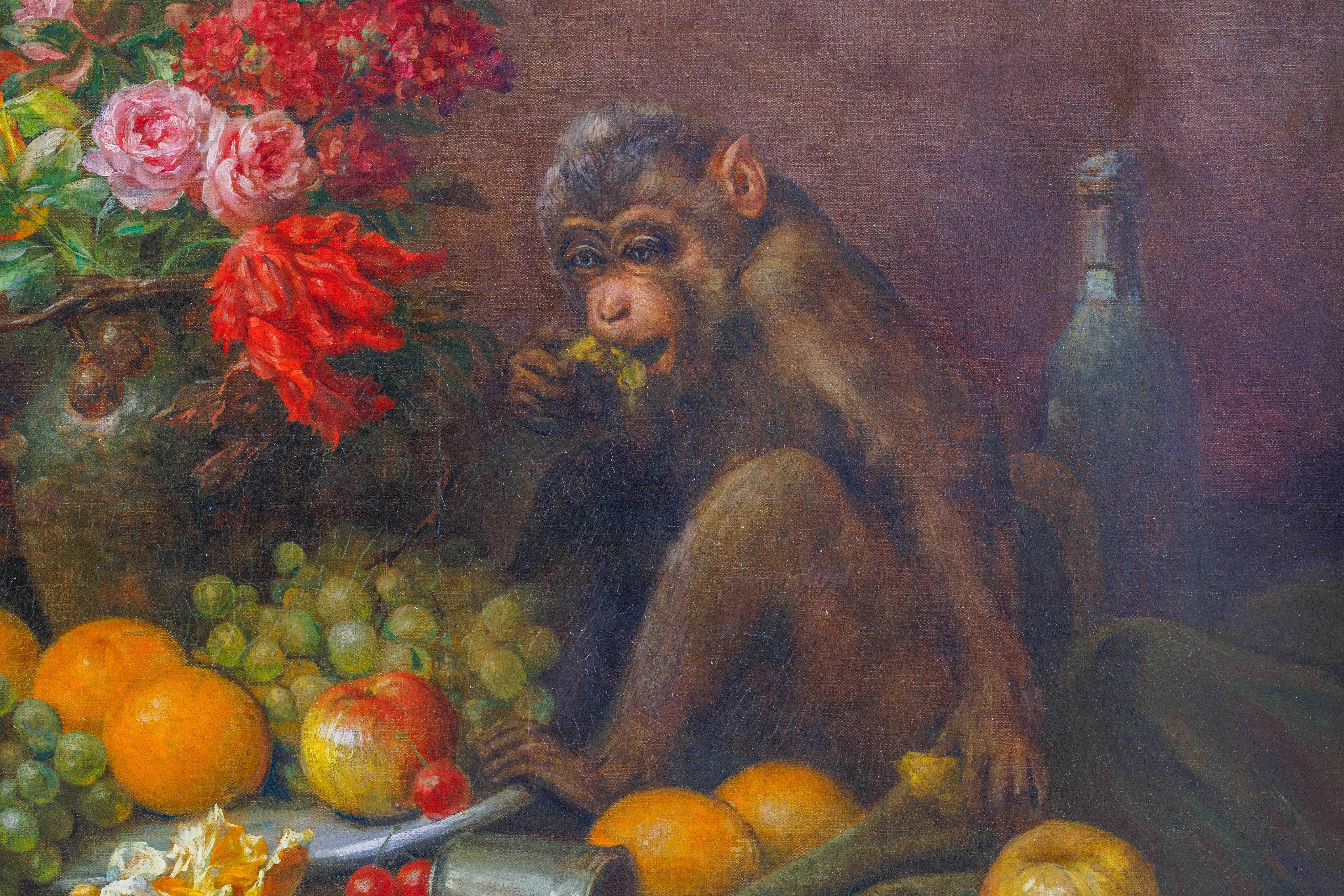 Edmond Louis Maire (French, 1862-1914) A Monkey Still Life Painting, 1904 For Sale 4