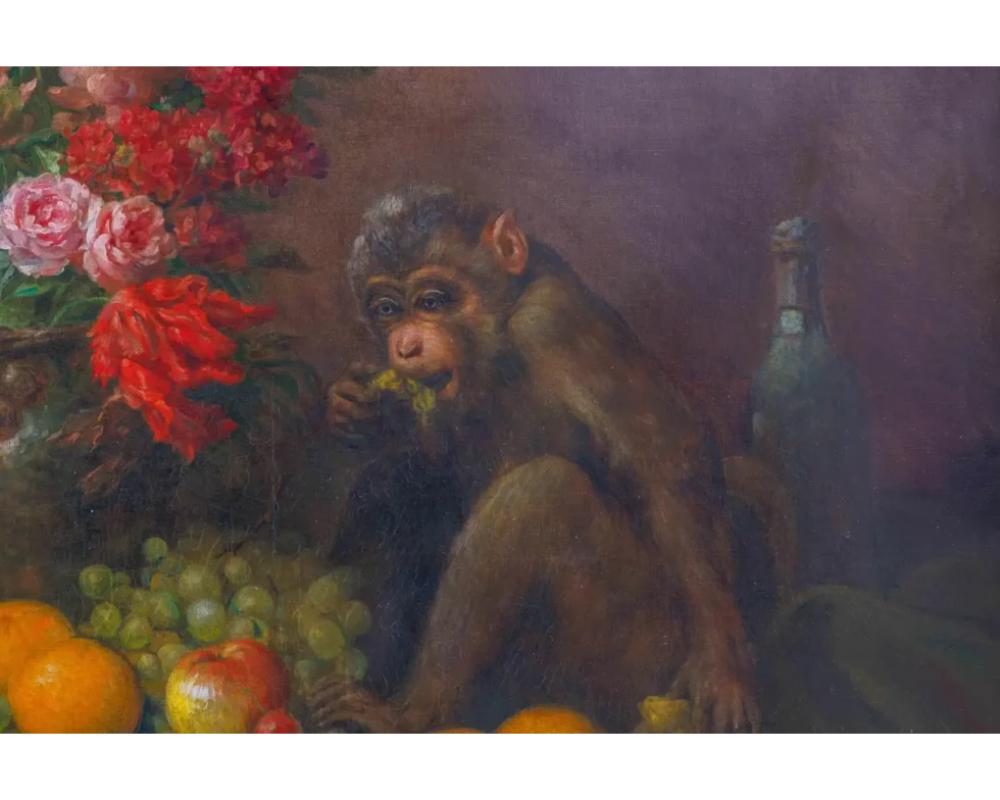 Edmond Louis Maire (French, 1862-1914) a Monkey Still Life Painting, 1904 In Good Condition For Sale In New York, NY