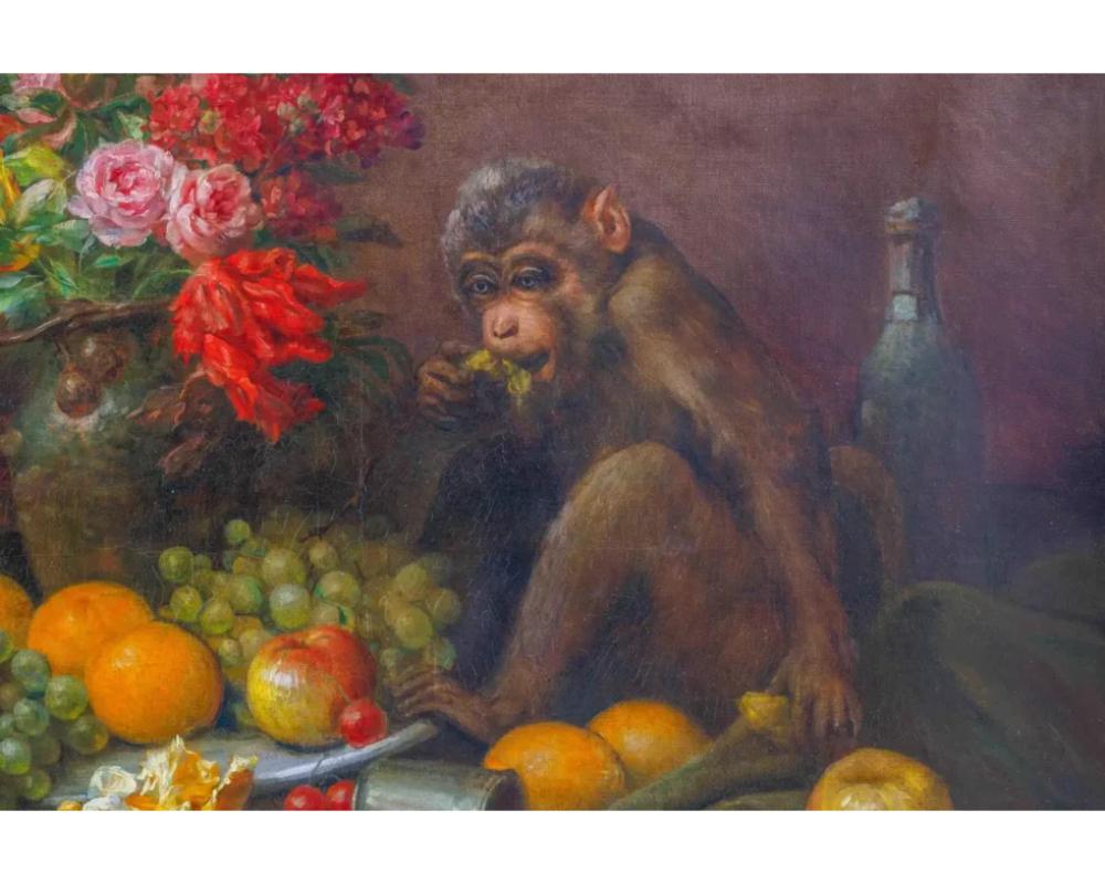 Edmond Louis Maire (French, 1862-1914) a Monkey Still Life Painting, 1904 For Sale 1